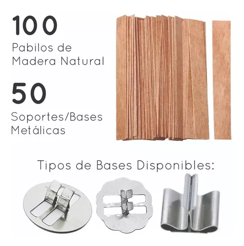 100 Pabilos De Madera Mechas Para Velas Con Bases Métalicas