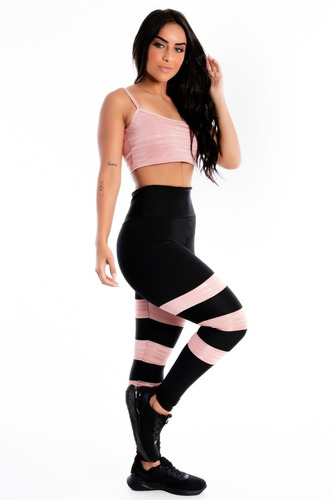 Conjunto Calça Legging 3 Listras Cropped Alcinha Rose