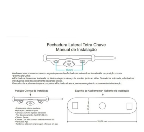 Imagem 6 de 6 de Fechadura Sobrepor Trava Lateral Porta Aço Enrolar Tetra Par