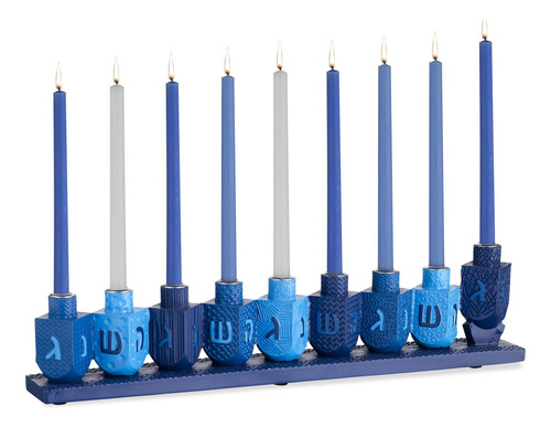 Janucá Azul Dreidels Resina Pintada Mano Menorah, Caja...