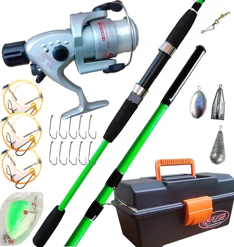 Combo Equipo Pesca Variada Caña 2.10m Reel Caja Accesorios