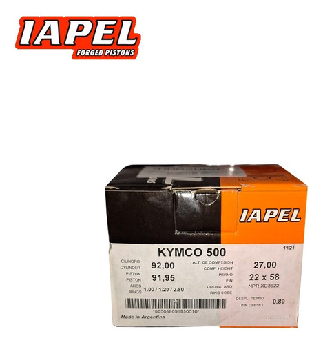 Piston Iapel Kymco Xciting 500cc 92.00/ 91.95mm. Mclasicas