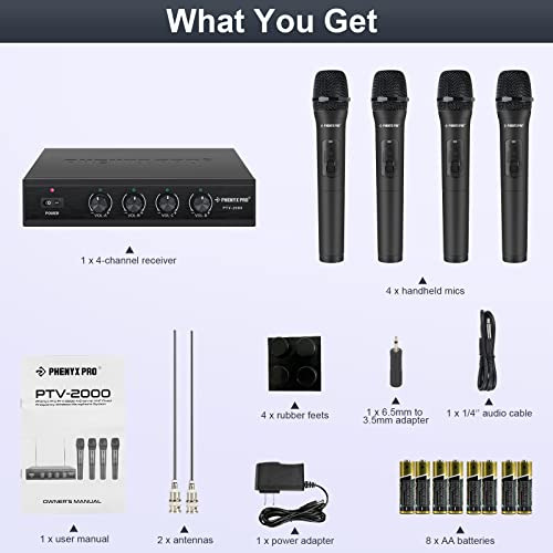 Sistema Micrófono Inalámbrico Phenyx Pro 4 Canales Vhf, 4