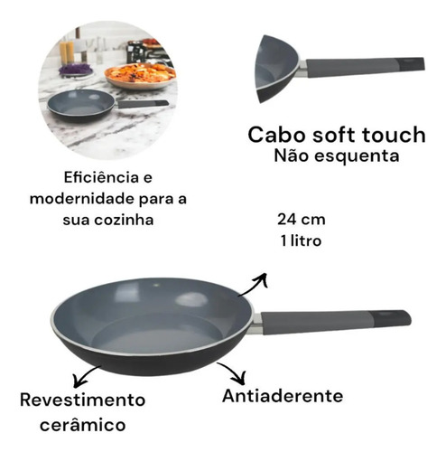 Jogo De Panelas Revestimento Cerâmico Indução Preto 5 Peças