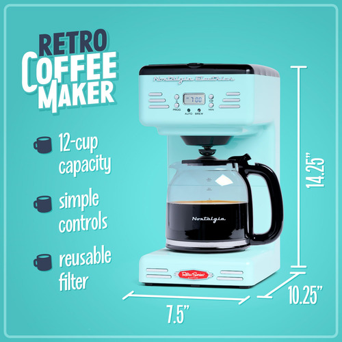 Nostalgia Cafetera Programable Retro De 12 Tazas Con Pantall