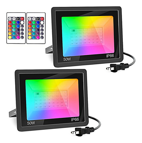 Reflectores Led Exteriores Rgb 50w 2 Pack Bycray Luz Lampara