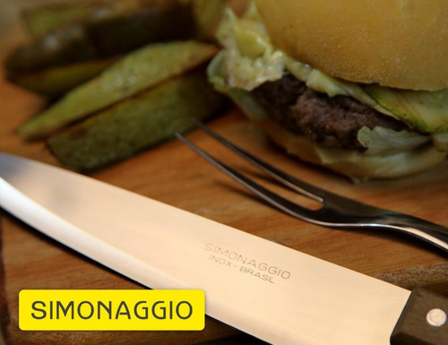 Imagen 5 de 10 de Juego Set Asado Churrasco Acero Inoxidable Madera 4 Piezas