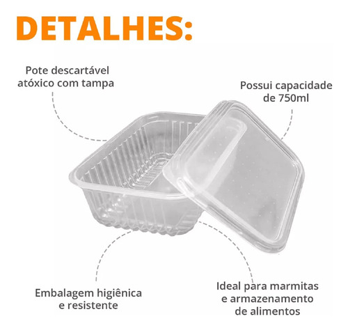 Pote Marmita Ret 750ml Prafesta Microondas Freezer 144un