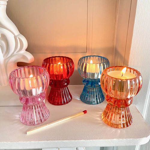 Porta Velas Vidro Azul Castiçal Duplo Lumen Mini Vaso