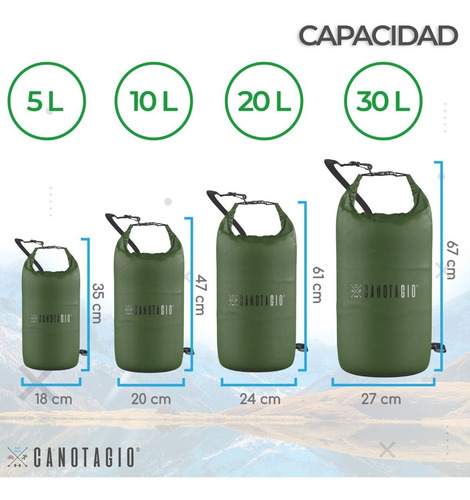 Bolsa Seca Impermeable P/ Pesca Campismo Playa Buceo 10 Lts Color Verde Militar