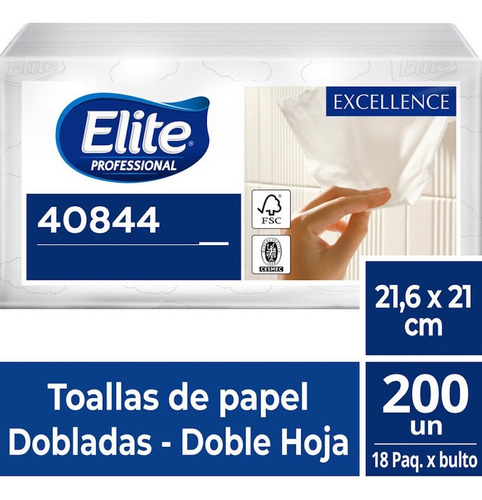 Toalla De Papel Interfoliada Elite H/d 200hjs X 18pqtes