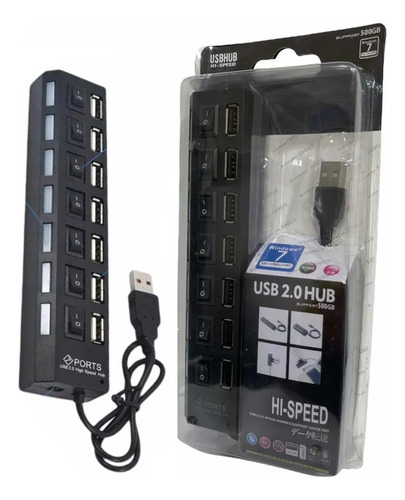 Mini Hub Usb 2.0 De 7alta Velocidad Pc - Negro