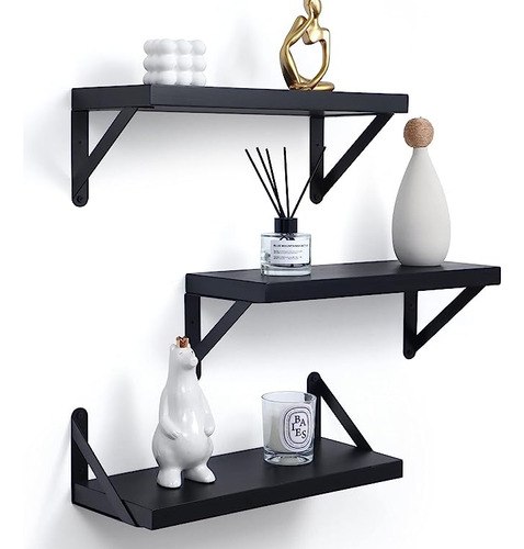 Black Floating Shelves Wall Mounted Set Of 3 Wall Shelves Be