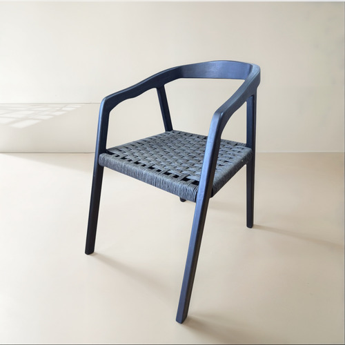 Silla Curva Bali Madera Negra Tejida Con Hilo Kraft Craft Hilo Kraft Negro Marrón Claro