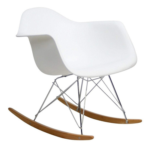 Silla Mecedora Moderna Blanca Cromo Madera 