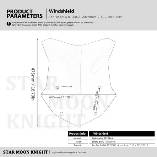 Imagen 5 de 10 de Parabrisas Bmw 1200gs 1250gs Windshield Negro 1200 1250