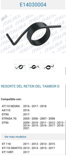 Resorte Para Guía Del Tambor Selector Cambios At110, Xt110, 