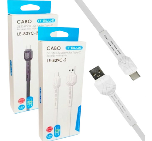 Cabo Carregador Motorola Xiaomi Samsung A30 A50 Type C 2.4a Cor Branco