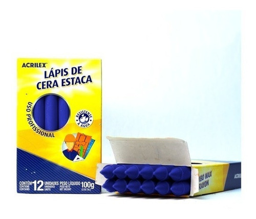 Lápis De Cera Estaca Profissional Azul Com 12 Unid Acrilex