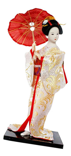 12 Japonesa Gueixa Senhora Estatueta Branco E Dourado