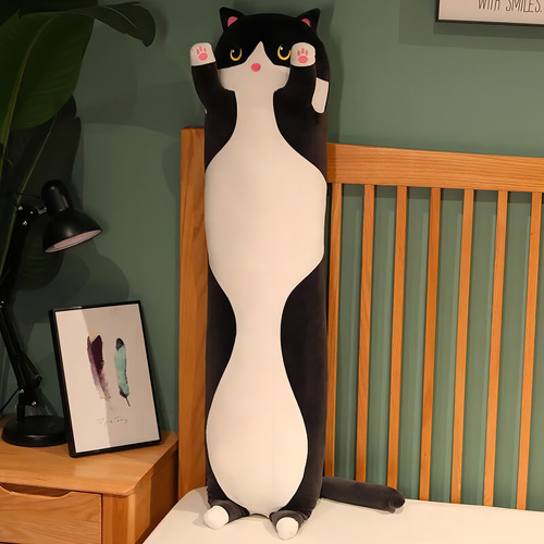 Hermoso Peluche Alargado Almohada De Gato Cómodo 40cms
