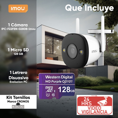 Imou Bullet F22fen-plus-128 Cámara Bala Ip De 2 Mp Wifi Con Microsd 128gb Y Letrero Disuasivo Full Color Audio Dos Vías Disuasión Activa 108 Grados 30m Ir H.265 F22fen Ip67
