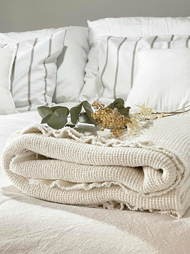 Manta Pie De Cama Greta Wafle De Algodón 180cm