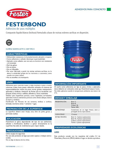 Festerbond 19l Adhesivo Para Concretos Y Morteros