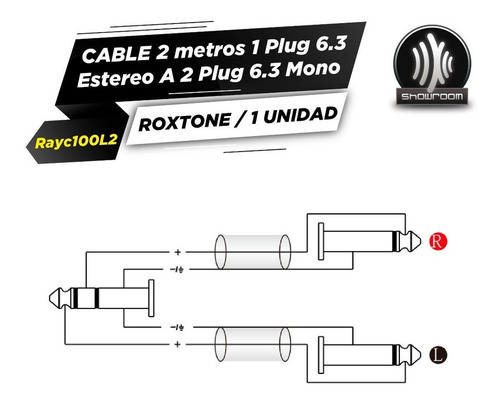 Imagen 3 de 6 de Cable Plug Stereo A 2 Plug Mono 2m - Roxtone Rayc100l2
