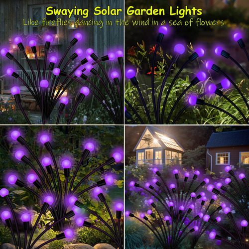 Luces Solares De Jardin Al Aire Libre 20 Luces Led 2 Piezas Purpura