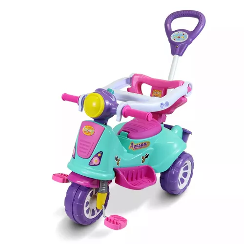 Triciclo Motinha Infantil C/ Capota Rosa Passeio E Pedal Bel