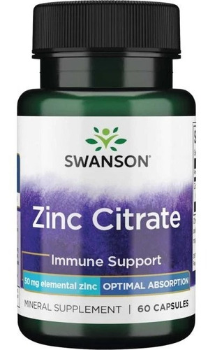 Citrato De Zinc 50mg 60 Caps Soporte Inmune Swanson