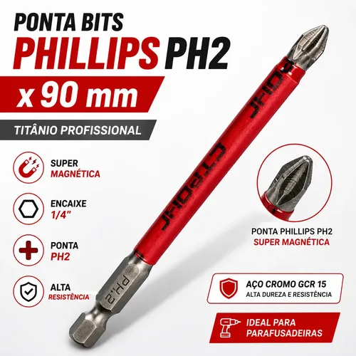 Ponta Philips Imantada E Antiderrapante Ph2x90mm Longo-10uni