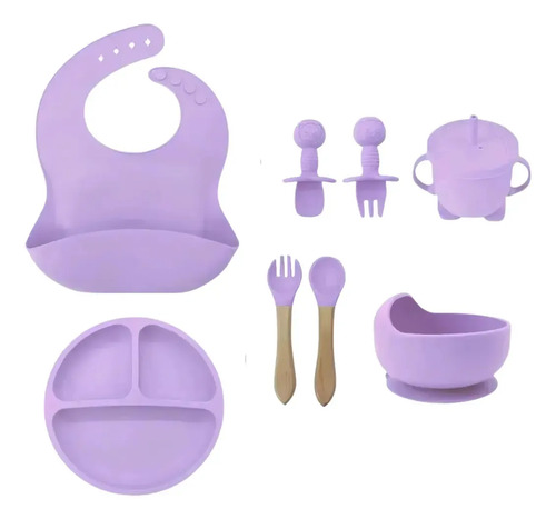 Kit Alimentação Bebê Infantil Refeição Silicone Papinha Cor Lilás