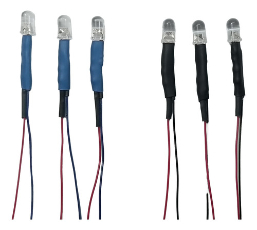 6 X Led 5mm 3 Azul 3 Blanco Alta Luminosidad A 12v Con Cable Azul Y Blanco