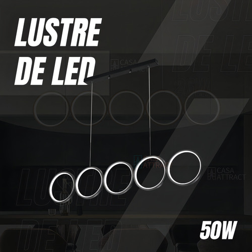 Lustre Moderno Led Luminária C/ Dimmer 100cm Preto Círculos 110V/220V
