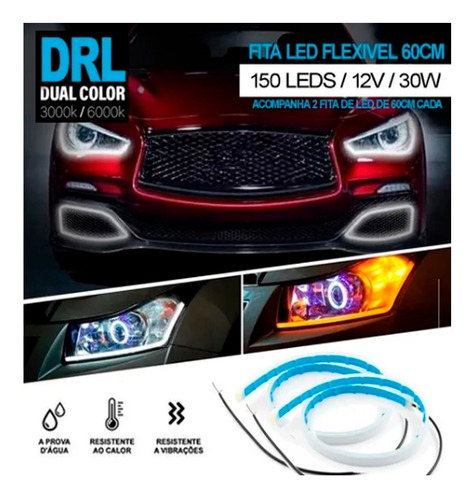 Fita Barra Led 60cm 12v Flexível Farol Drl + Seta Sequencial