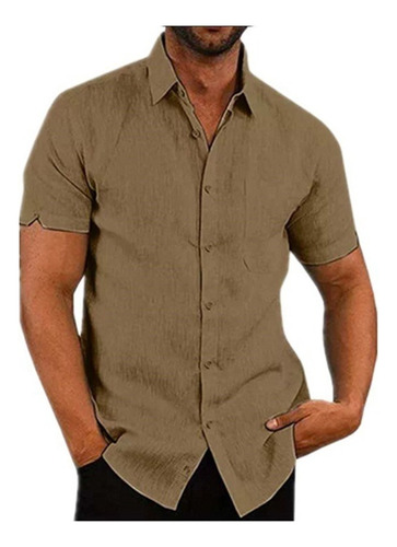 Camisa Slim Fit Hombre Manga Corta Cuello Mao Casual Vestir