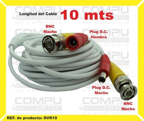 Cable Bnc+extensión Plug Dc Cctv 10m Ref Dvr10 Computoys Sas