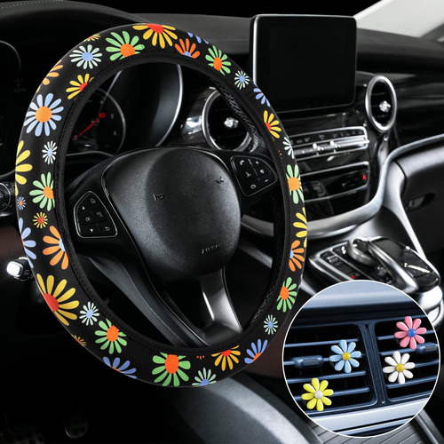 Linda Funda Para Volante De Flores Con 4 Clips De Ventilacio