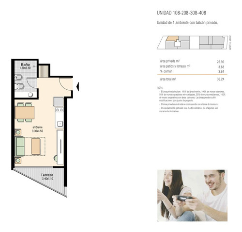 Imagen 8 de 9 de Venta Apartamento Monoambiente Pocitos Edificio M+