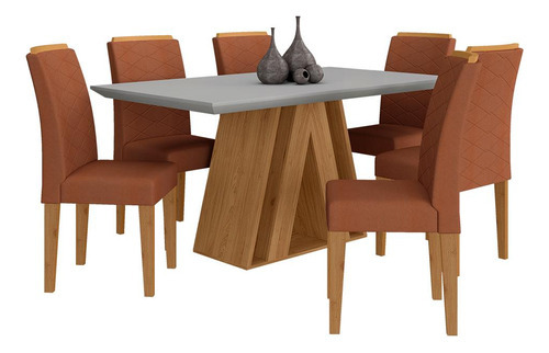 Mesa De Jantar 6 Cadeiras 1,60 Ravena Cinam/off/terrac - M A Cor Cinamomo/off White/terracota Desenho do tecido das cadeiras Suede