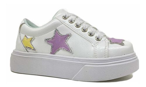 Zapatilla Nena Cordones Estrellas Glitter Blanco Cakzadomail