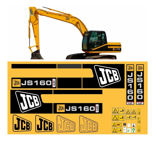 Adesivos Escavadeira Compatível Com Jcb Js 160 Lc + Etiqueta Cor ADESIVO EMBLEMA GRÁFICO JS 160LC