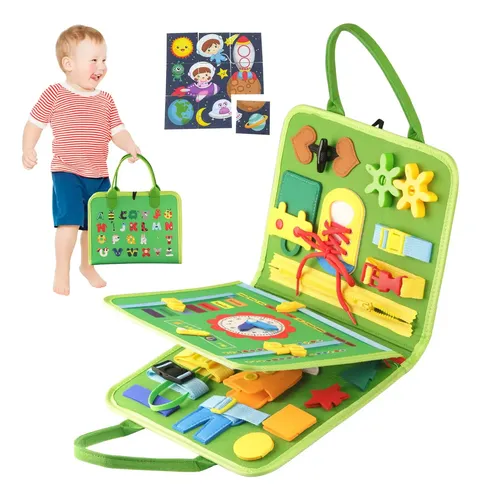 LQKYWNA Busy Board – Tablero Ocupado Montessori Para Niños De 1 A 6 Años, Con Hebillas, Cremalleras, Cordones Y Botones, Juguete Educativo Para Coordinación Y Destreza