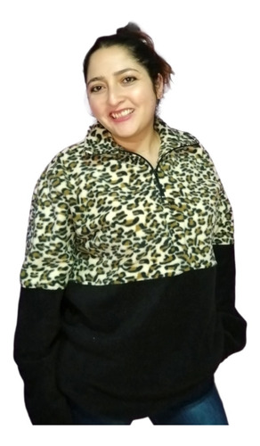 Poleron De Polar Animal Print Negro Mujer