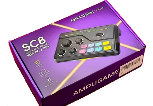 Interface De Áudio Mixer Fifine Sc8 Ampligame Xlr Rgb Usb