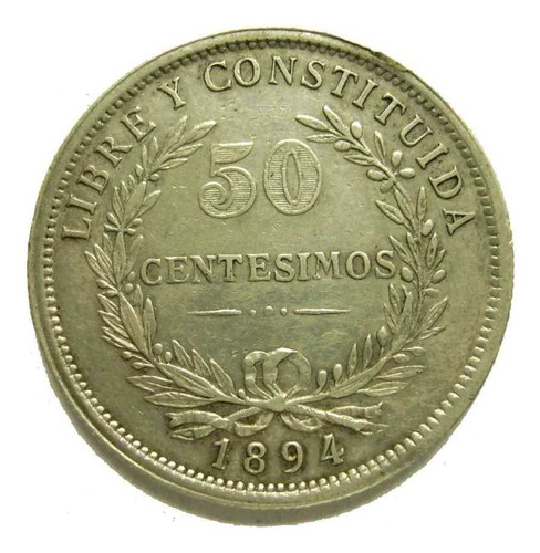 Uruguay Antigua Moneda 50 Cents. 1894 Plata Impecable Estado