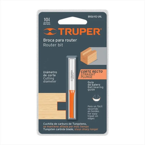 Fresa Para Router, Recta 2 Filos, 3/8 , Truper