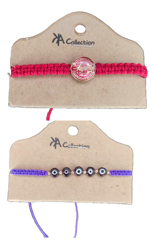 Pack De 2 Pulseras De Hilo,san Benito,ojo Turco,rojo,morado